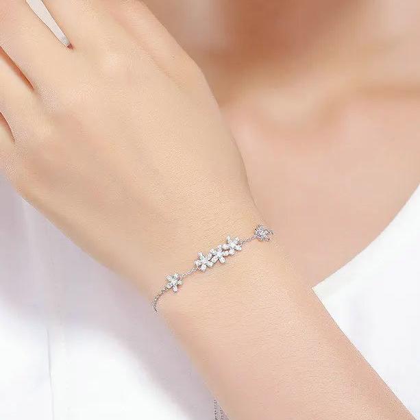 FLOWLY - Sterling Silver Floral Bracelet with CZ Accents