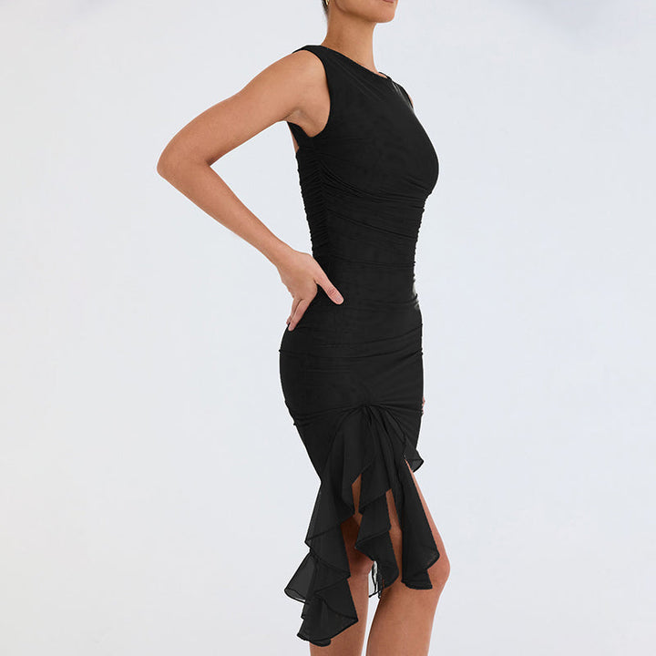 VINT – Split Midi Dress With Ruffles