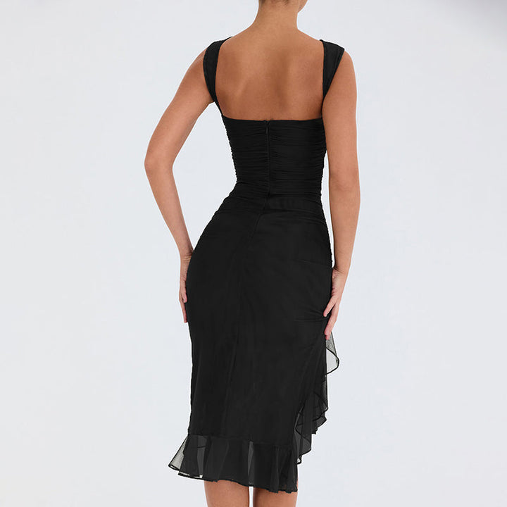 VINT – Split Midi Dress With Ruffles