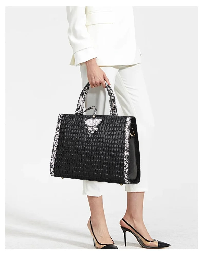 ACEYA - Vegan Croc-Embossed Top Handle Handbag
