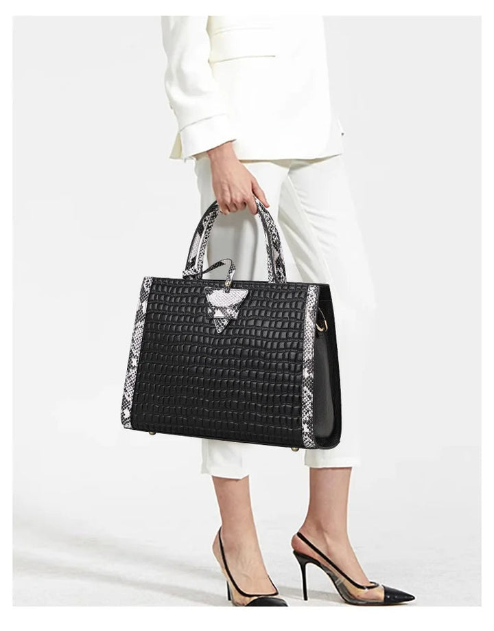 ACEYA - Vegan Croc-Embossed Top Handle Handbag