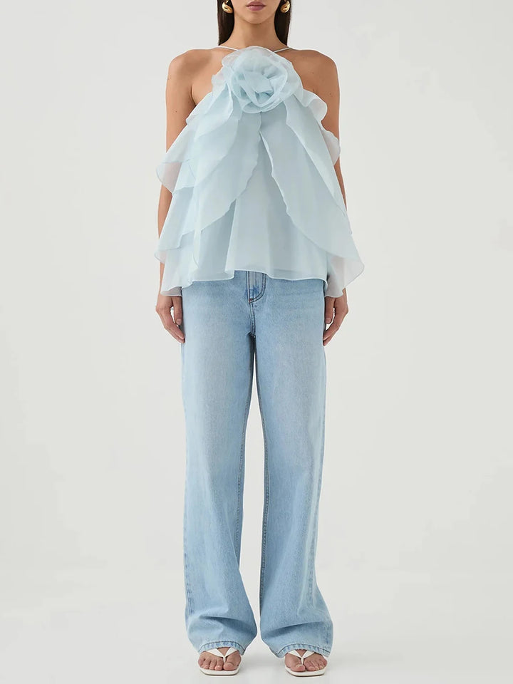 AMELIA – Layered Ruffle Rose Halter Top