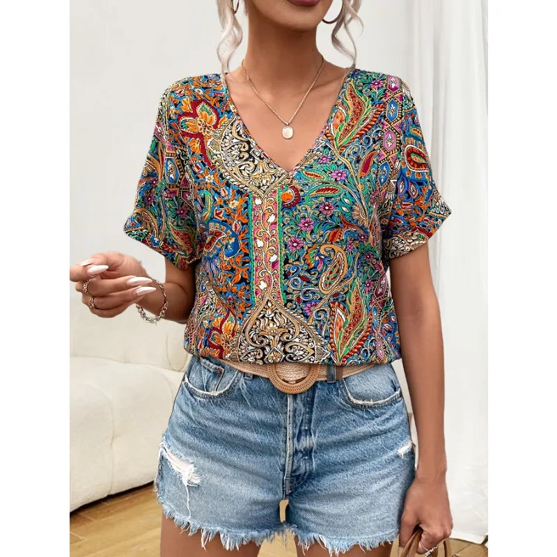 SERA - Bohemian Printed Summer Blouse