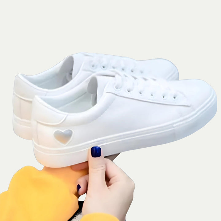 CUPIDO - Women's White Low-Top Sneakers with Heart Detail