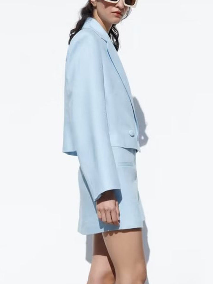 AZUMI – Women's Linen Crop Blazer & Skirt Set