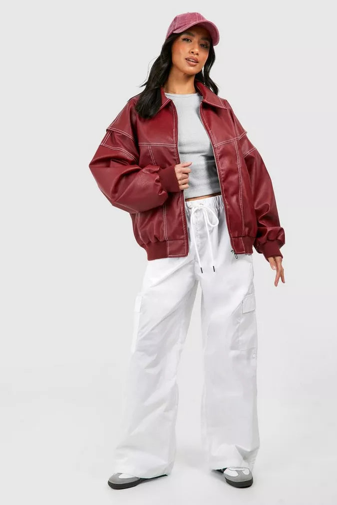 YUI - Oversized Vegan Leather Bomber Jacket