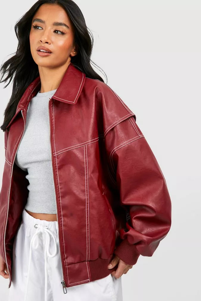 YUI - Oversized Vegan Leather Bomber Jacket