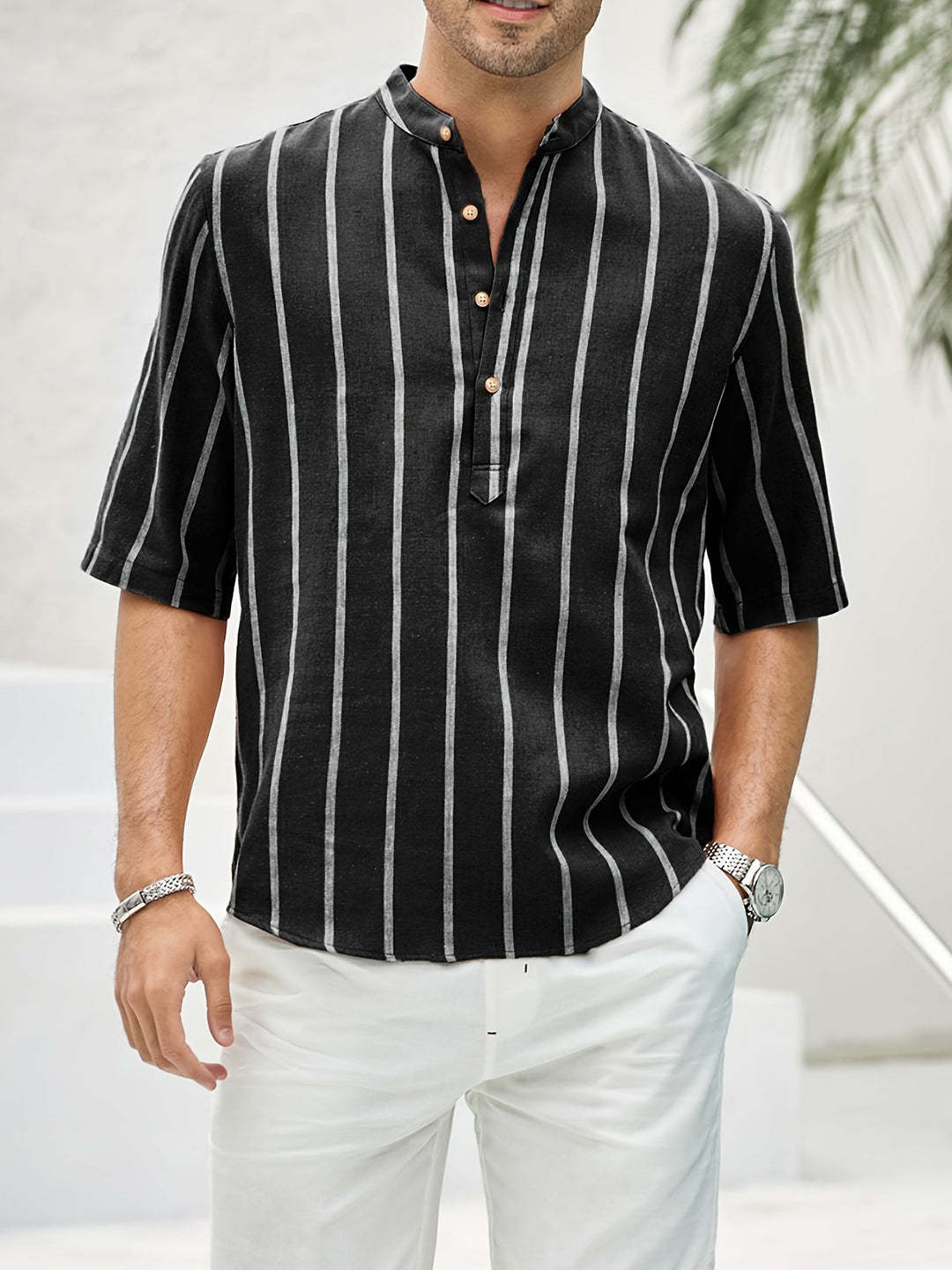 TAYLEN – Classic Striped Button-Up Shirt