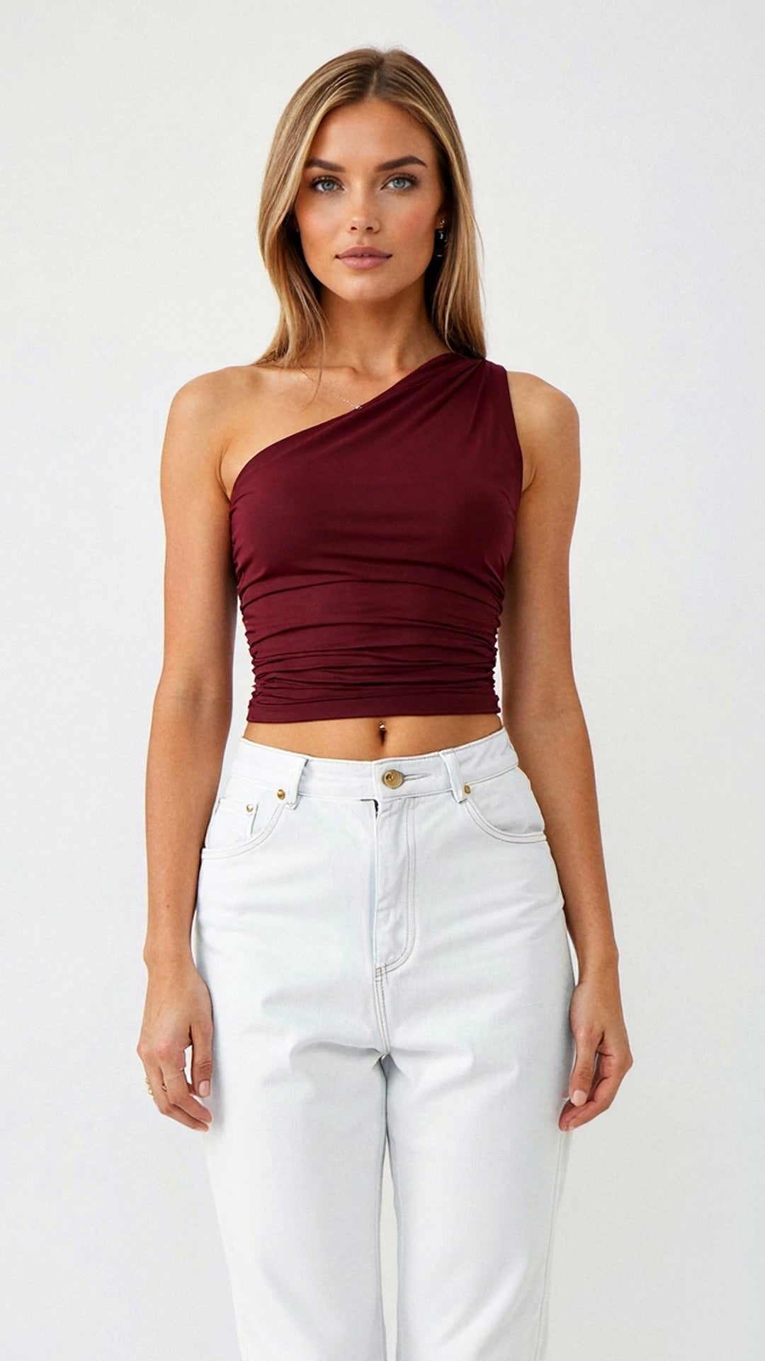 BRIONY - Asymmetric Fitted Ruched Top